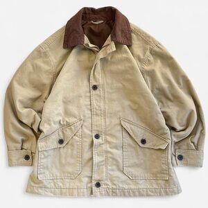 H&M Tan with Brown Corduroy Collar Oversized Barn Chore Coat Jacket